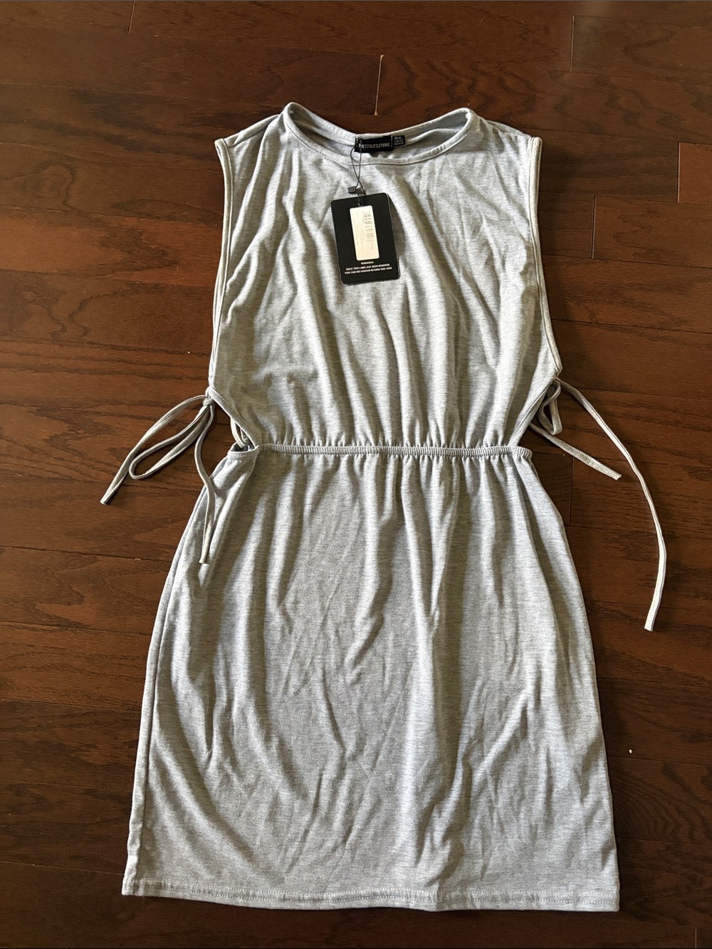 PrettyLittleThing Light Gray Sleeveless Drawstring Jersey Mini Dress